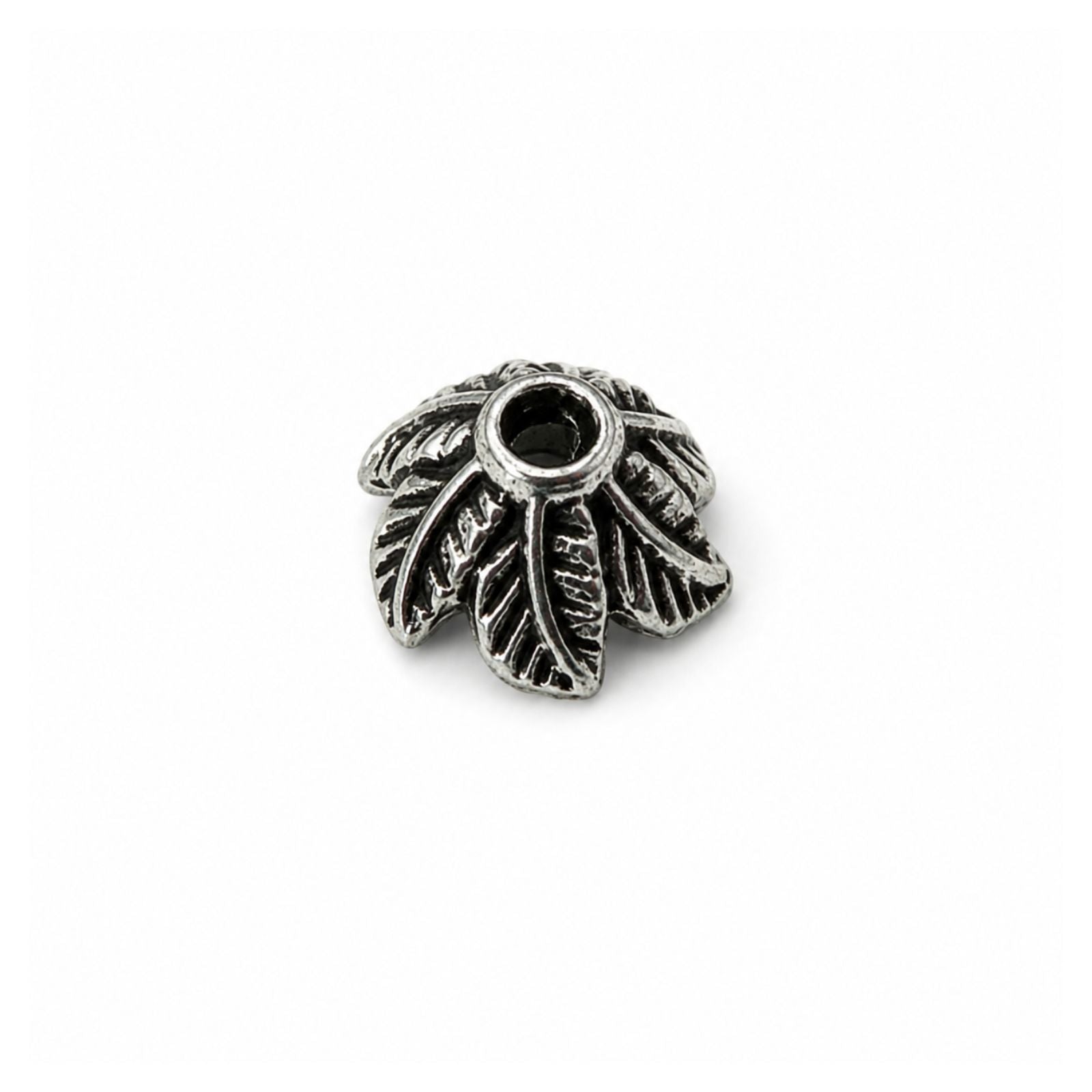 Fern Bead Caps, 11mm, Antique Silver Color, 6 pcs