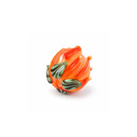 Handmade orange lampwork tulip flower bead with green leaf detail