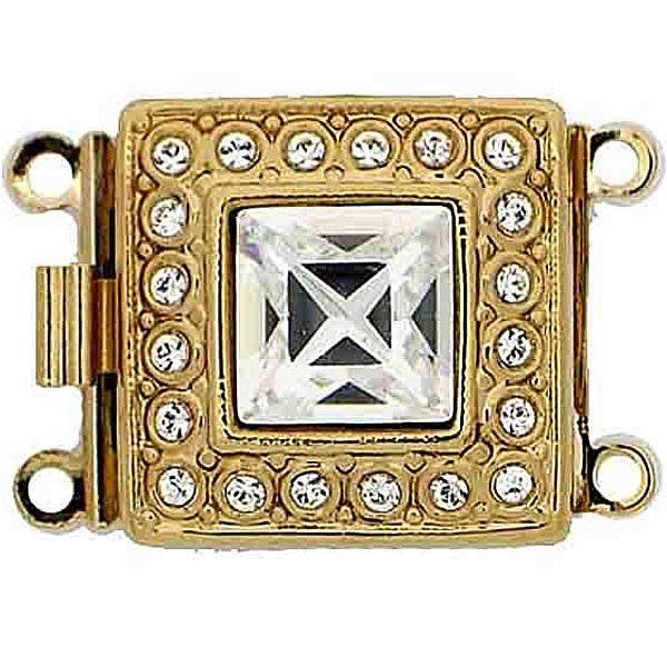 Crystal Square (Large) 2-Strand Box Clasp with Austrian Crystals in 2 Finishes - The Argus Collection