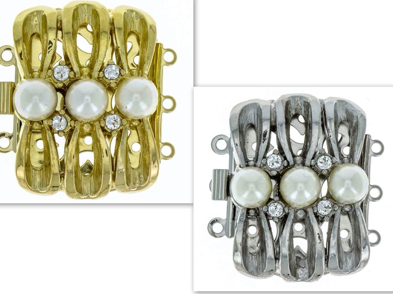 Trio 3-Strand Box with Austrian Crystals & Pearls in 2 Finishes - The Argus Collection