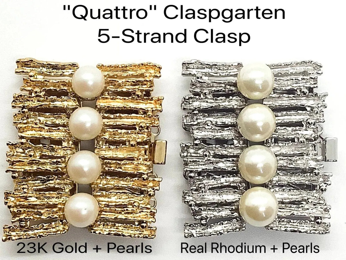 Quattro 5-Strand Box Clasp with Austrian Pearls in 2 Finishes - The Argus Collection