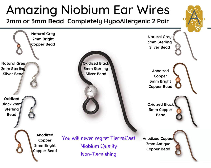 Tierracast, NIOBIUM French Hook Ear Wires, with 2 or 3mm bead, TierraCast, 2 Pair - The Argus Collection