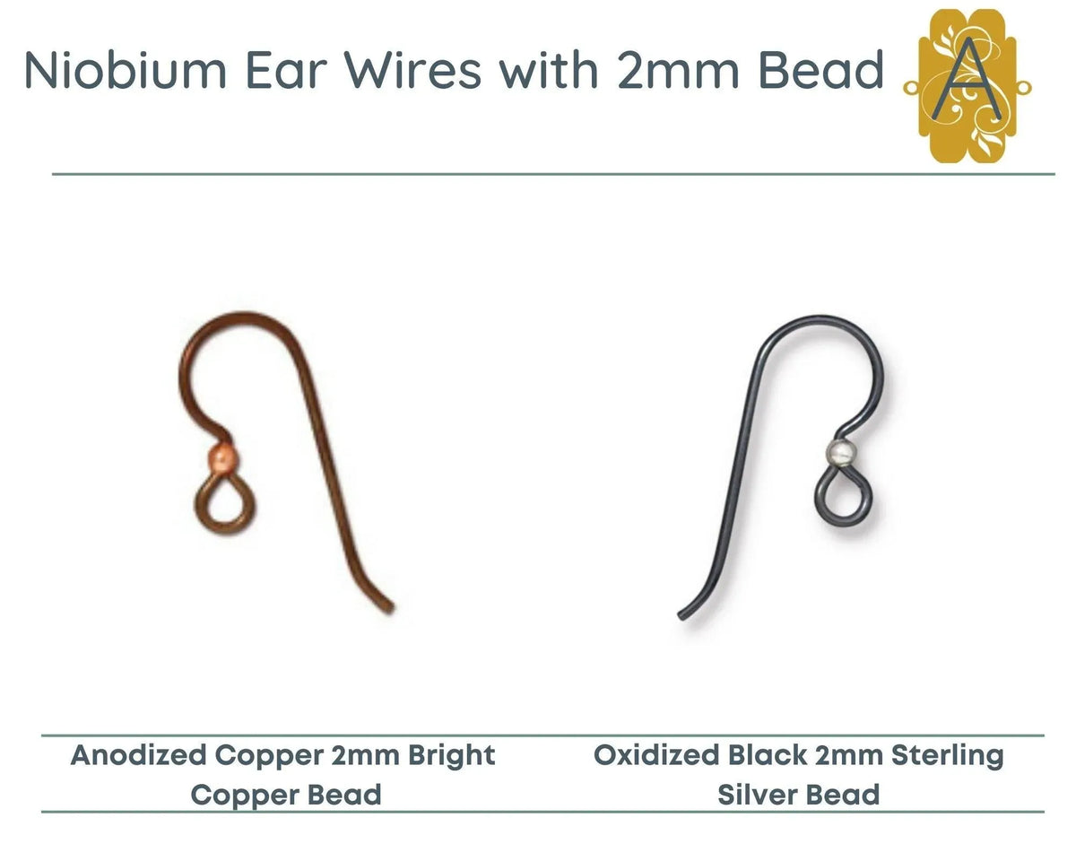 Tierracast, NIOBIUM French Hook Ear Wires, with 2 or 3mm bead, TierraCast, 2 Pair - The Argus Collection