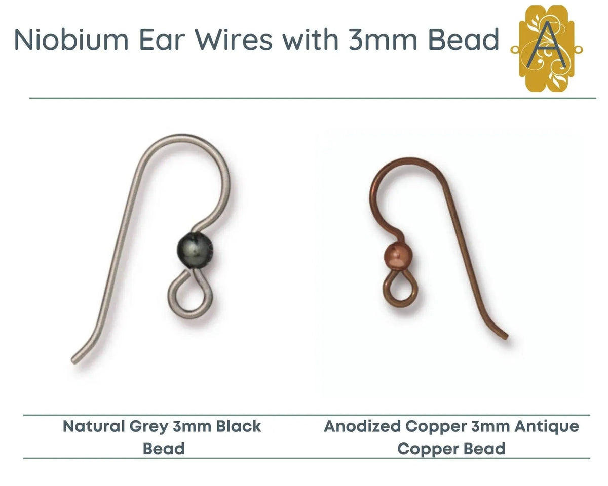 Tierracast, NIOBIUM French Hook Ear Wires, with 2 or 3mm bead, TierraCast, 2 Pair - The Argus Collection