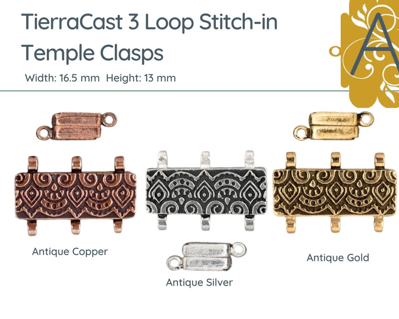 Temple, Stitch-in Magnetic Clasp, Tierracast, 3 loops, 3 Finishes - The Argus Collection