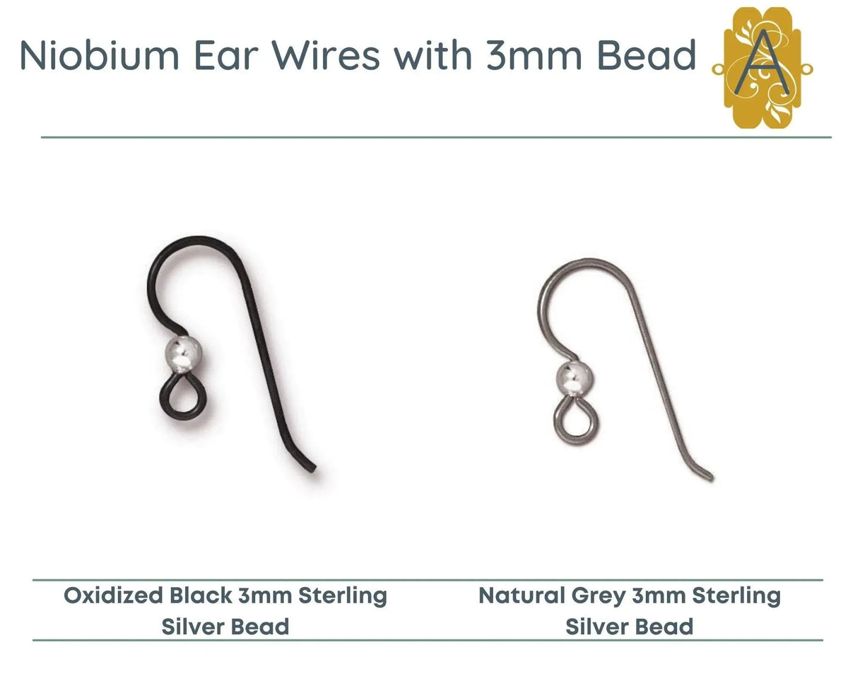 Tierracast, NIOBIUM French Hook Ear Wires, with 2 or 3mm bead, TierraCast, 2 Pair - The Argus Collection