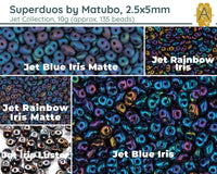 Superduo Beads, Jet Collection, 10g. 6 Colors - The Argus Collection