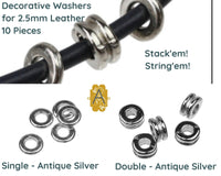 Washer or Spacer Beads for 2.5mm Leather, Single or Double in Antique Silver - The Argus Collection