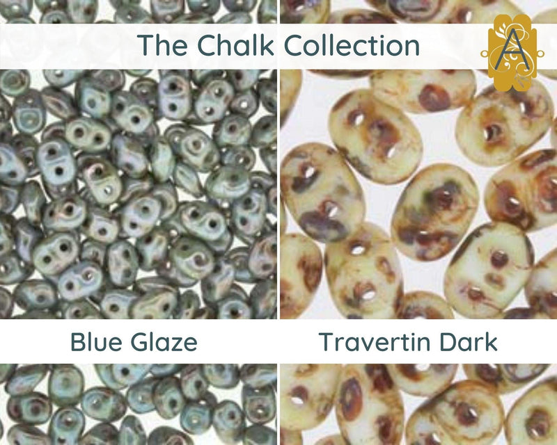 Miniduo Beads, 10g. ~ 205 Beads, Chalk Collection, 4 Colors - The Argus Collection