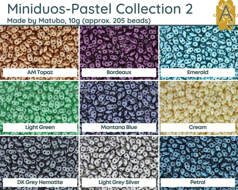 MIniduo Beads, Pastel Collection 2, 10g ~205 Beads, 9 Colors - The Argus Collection