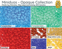 MIniduo Beads, 10g. ~205 Beads, Opaque Collection, 7 Colors - The Argus Collection