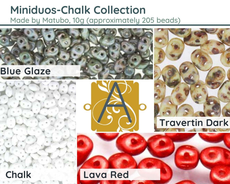 Miniduo Beads, 10g. ~ 205 Beads, Chalk Collection, 4 Colors - The Argus Collection