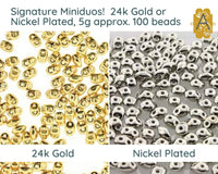 Miniduo Beads, 5grams (approx. 100 beads) 24K Gold Plated, or Nickel Plated - The Argus Collection