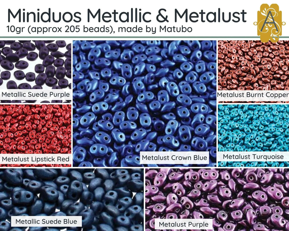 Miniduo Beads, 10g. ~205 Beads, Metallic and Metalust Collection - The Argus Collection