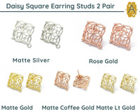 Daisy Square, Earring Studs or Posts, 2 Pair, Ear Clutch Included - The Argus Collection