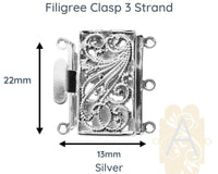 Filigree, 3-Strand Box Clasp, Medium Size, in 3 Finishes - The Argus Collection