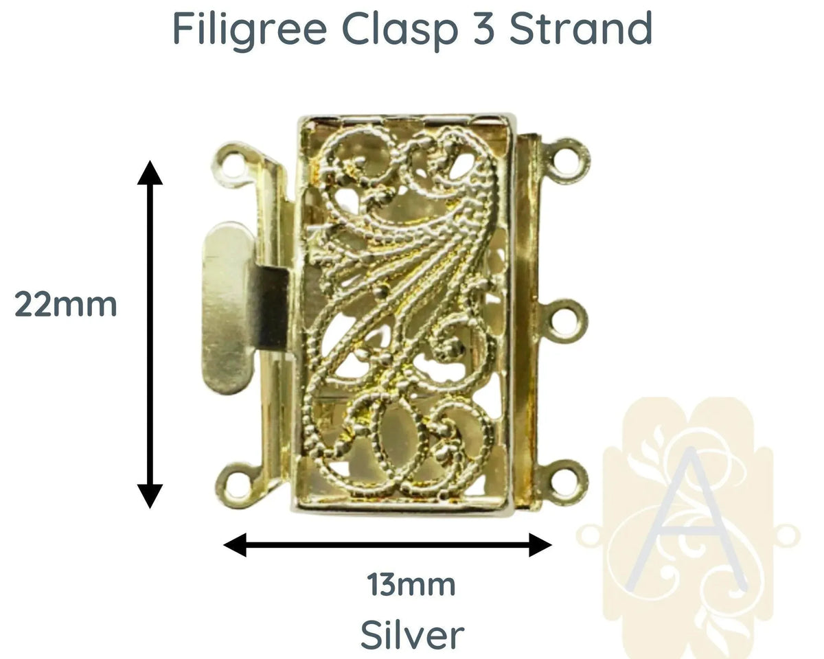 Filigree, 3-Strand Box Clasp, Medium Size, in 3 Finishes - The Argus Collection