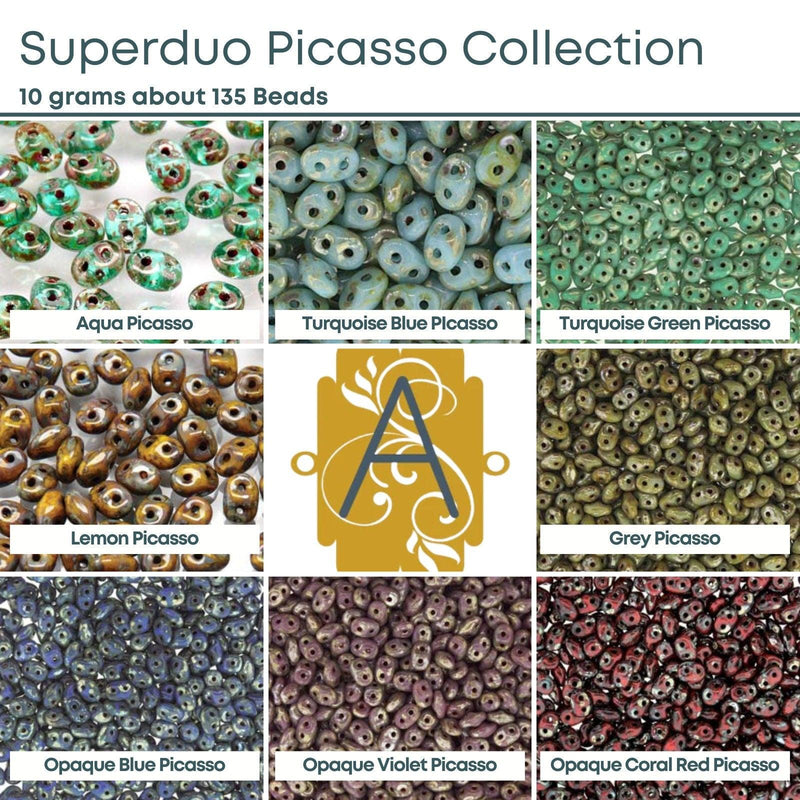 Superduo Beads, Crystal & Picasso Collections, 10g. 4 Colors - The Argus Collection