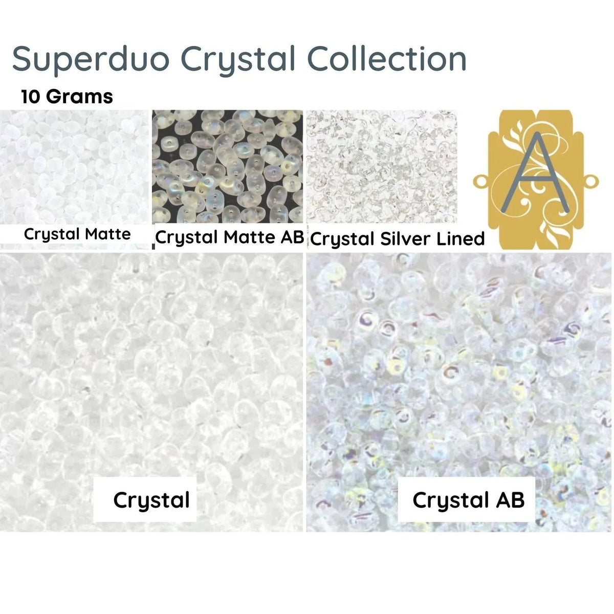 Superduo Beads, Crystal Collection, 10g. 5 Colors - The Argus Collection