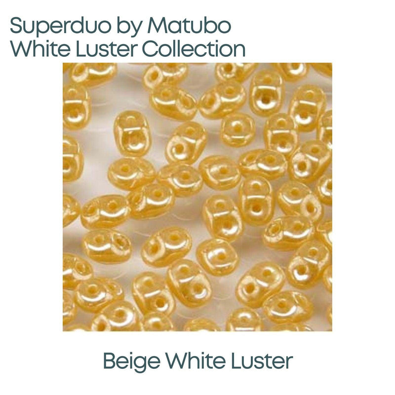 Superduo Beads, White Luster Collection, 10g. 9 Colors - The Argus Collection