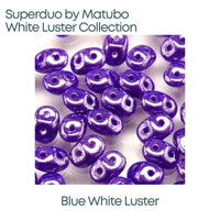 Superduo Beads, White Luster Collection, 10g. 9 Colors - The Argus Collection