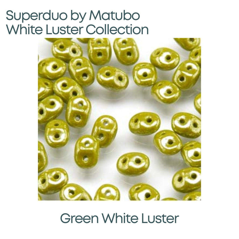 Superduo Beads, White Luster Collection, 10g. 9 Colors - The Argus Collection