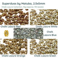 Superduo Beads, Chalk Lazure Collection, 10g. 4 Colors - The Argus Collection