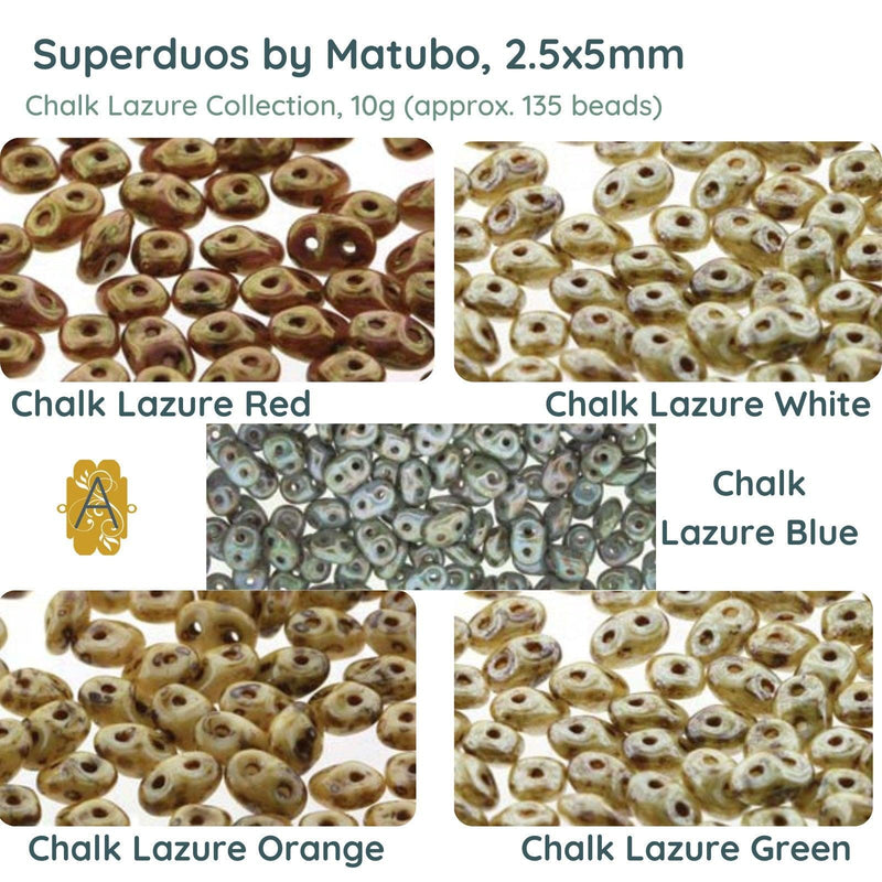 Superduo Beads, Chalk Lazure Collection, 10g. 4 Colors - The Argus Collection