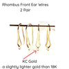 Rhombus Front Earring Wires, Closed Loop, KC Gold - The Argus Collection