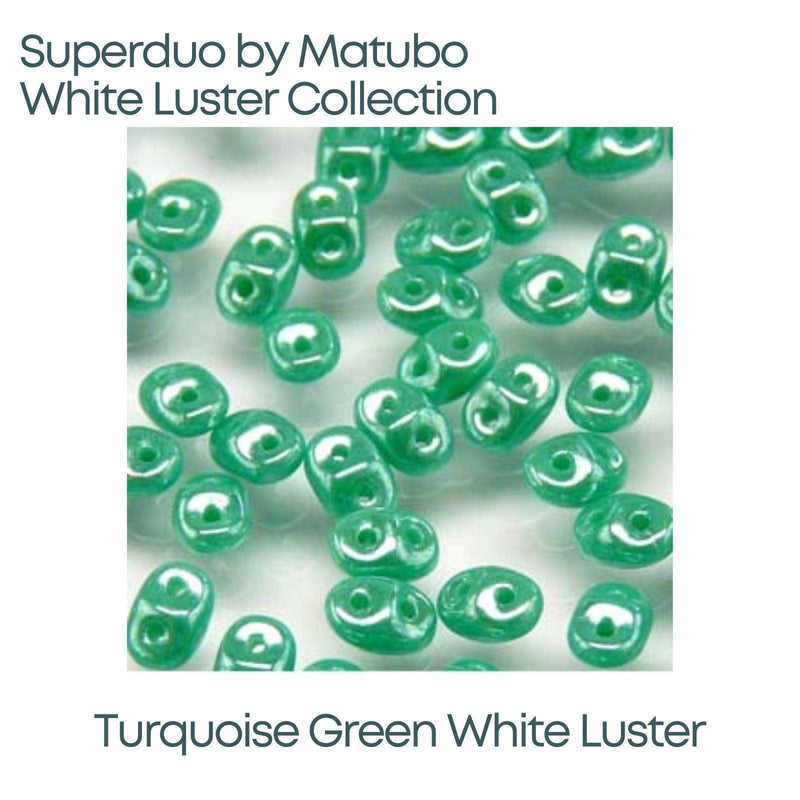 Superduo Beads, White Luster Collection, 10g. 9 Colors - The Argus Collection