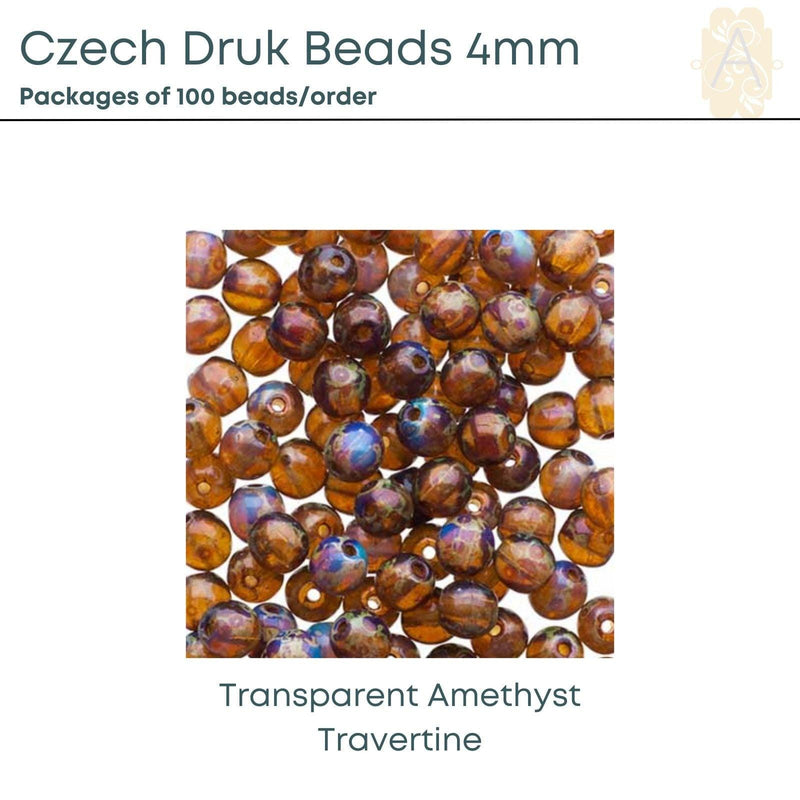 Czech Druk Beads 4mm, Assorted, 8 colors - The Argus Collection