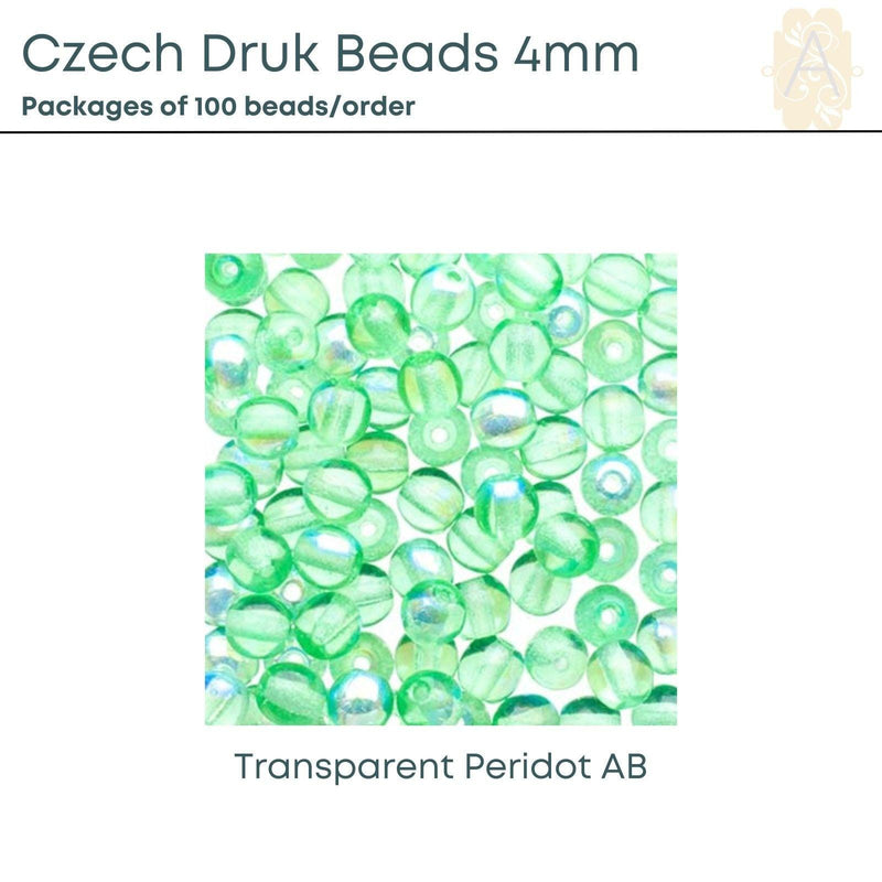 Czech Druk Beads 4mm, Assorted, 8 colors - The Argus Collection