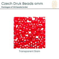 Czech Druk Beads 4mm, Transparent Reds, 5 colors - The Argus Collection