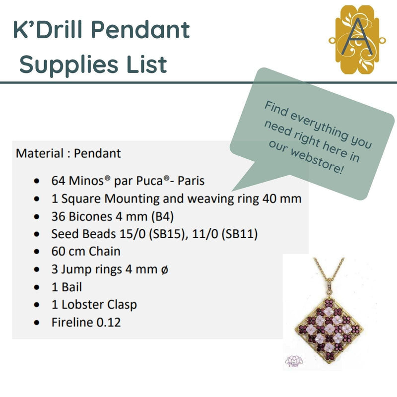 K'Drill Pendant Pattern par Puca, Tutorial, FREE with par Puca Order, 2 Free Patterns per Order - The Argus Collection