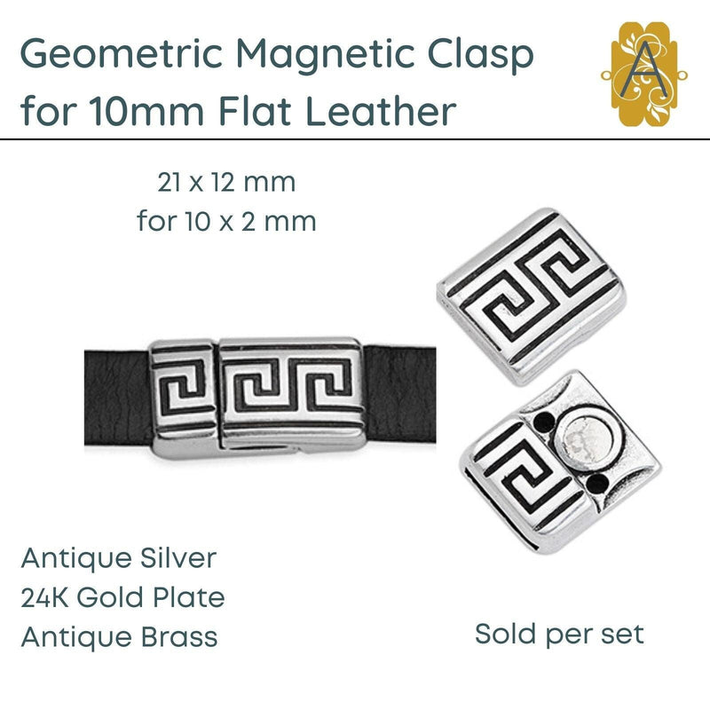 Geometric Magnetic Clasp for 10mm Flat Leather 3 Finishes - The Argus Collection