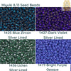 8/0 Miyuki Seed beads 10 g, Blue Zircon Silver Lined 1425, Dark Violet Silver Lined 1427, Lichen Silver Line 1456, Bright Purple Opaque 1477 - The Argus Collection