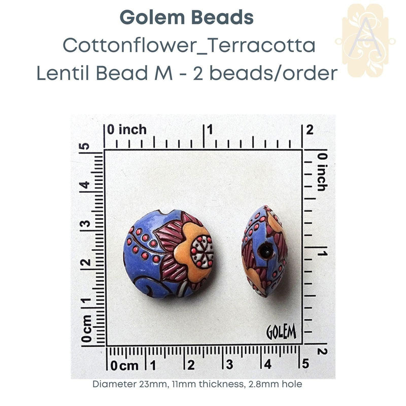 Carved Ceramic Lentil Beads, Medium, by Golem Studios, 9 Designs - The Argus Collection