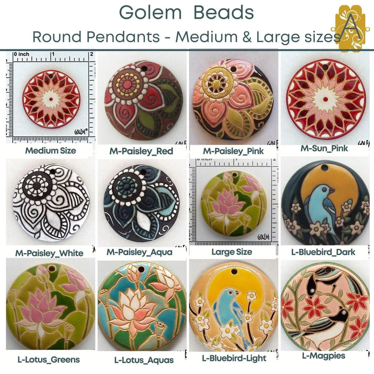 Round Ceramic Pendants, Handmade by Golem Studios in 10 Designs - The Argus Collection