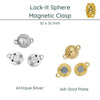 Lock-It Sphere Magnetic Clasp, 10mm, 2 Finishes - The Argus Collection