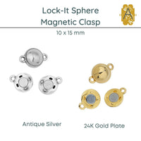 Lock-It Sphere Magnetic Clasp, 10mm, 2 Finishes - The Argus Collection