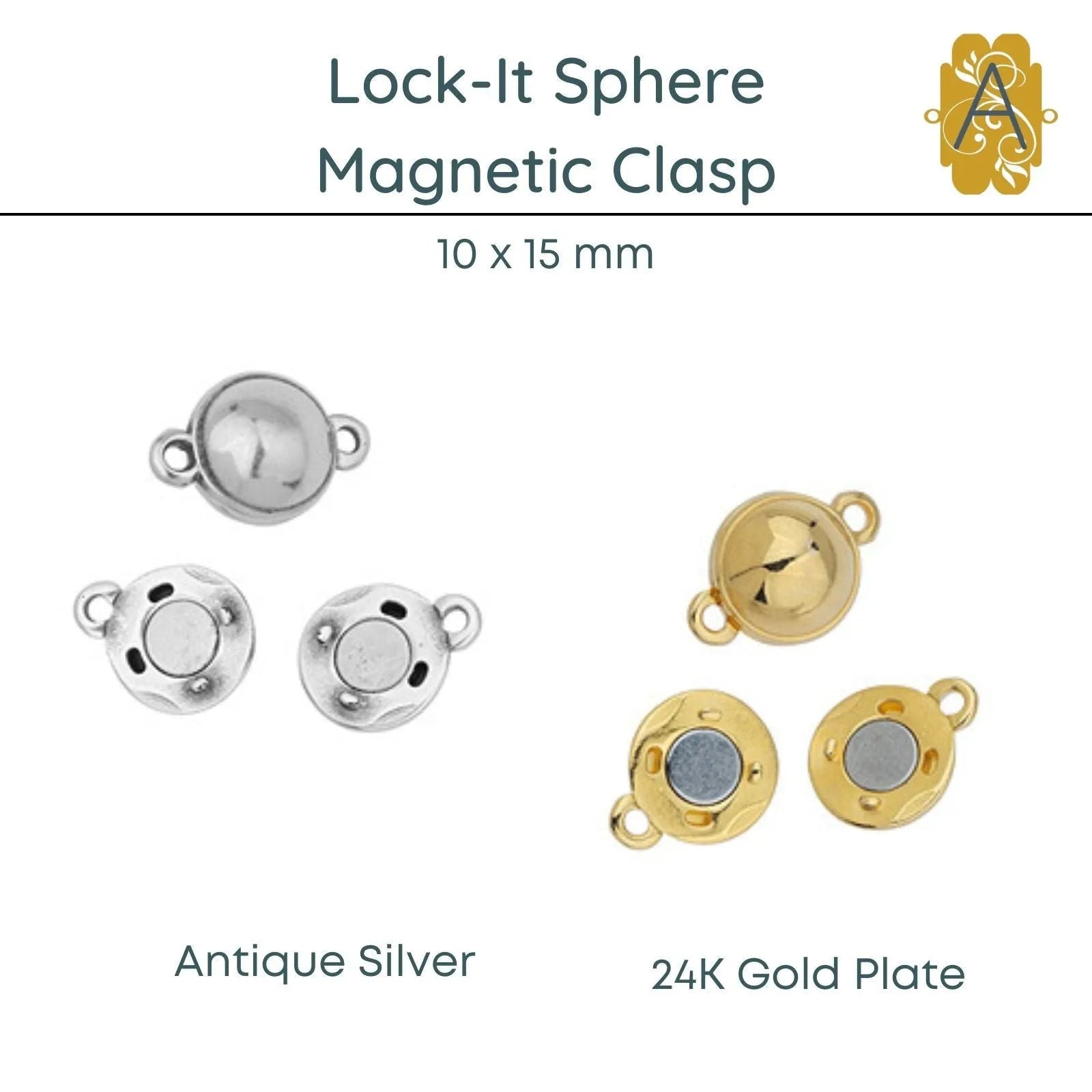 Lock-It Sphere Magnetic Clasp, 10mm, 2 Finishes - The Argus Collection