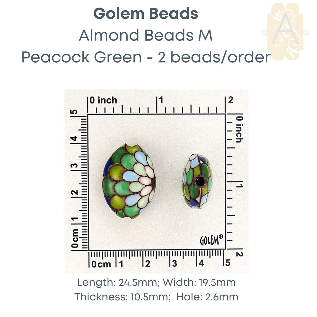 Carved Ceramic Almond Beads or Pendants by Golem Studios in 3 designs - The Argus Collection