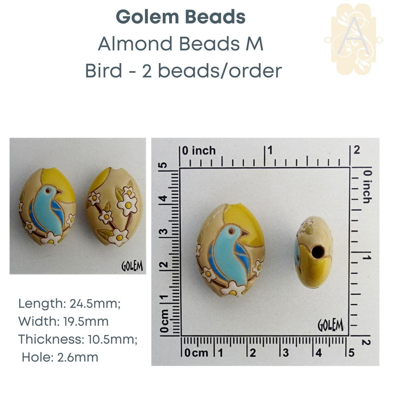 Carved Ceramic Almond Beads or Pendants by Golem Studios in 3 designs - The Argus Collection