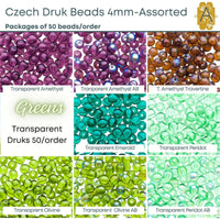 Czech Druk Beads, 4mm, 8 Colors - The Argus Collection