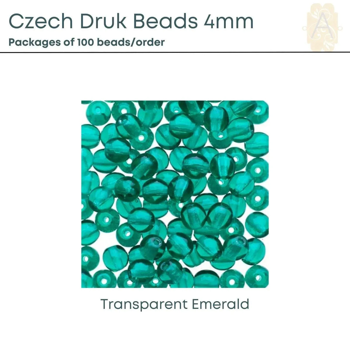 Czech Druk Beads 4mm, Assorted, 8 colors - The Argus Collection