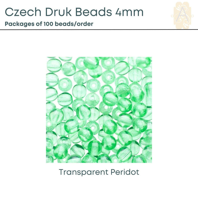 Czech Druk Beads 4mm, Assorted, 8 colors - The Argus Collection