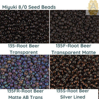 8/0 Miyuki Seed beads 10g, 135, 134F, 134FR, 135S - The Argus Collection