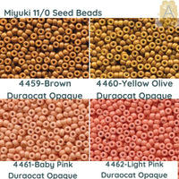 8/0 Miyuki Seed beads 10 g, Brown Duracoat 4459, Yellow Olive Duracoat 4460, Baby Pink Duracoat 4461, Light Pink Duracoat 4462 - The Argus Collection