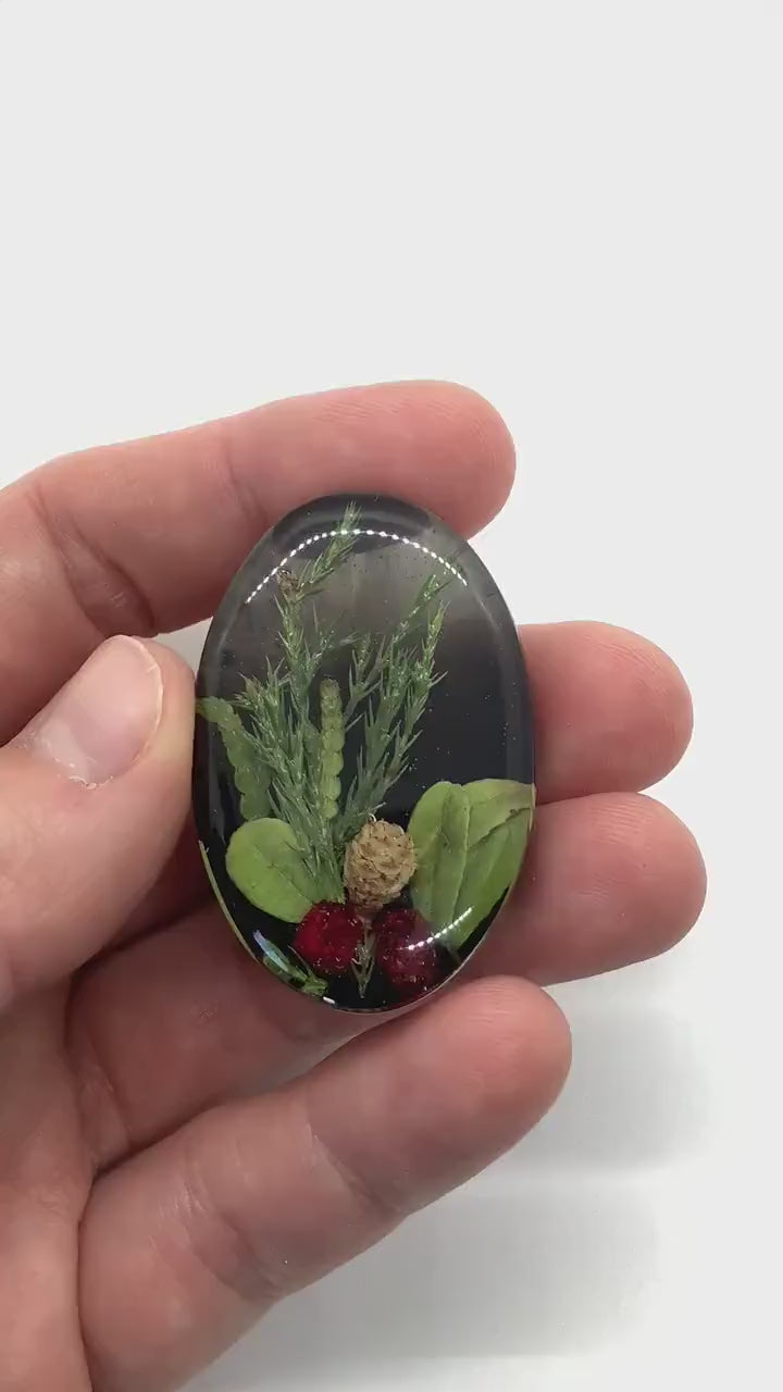 One of a Kind BERRY Cabochons Handmade with Real Dried Plants & Flowers 45x28mm