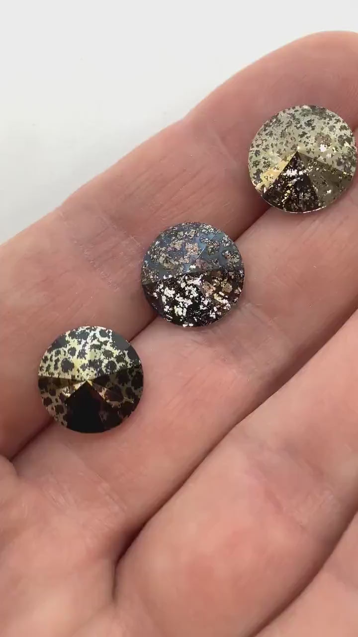 12mm 1122 Swarovski Crystal Black Patina, Crystal Gold Patina, Jet Gold Patina